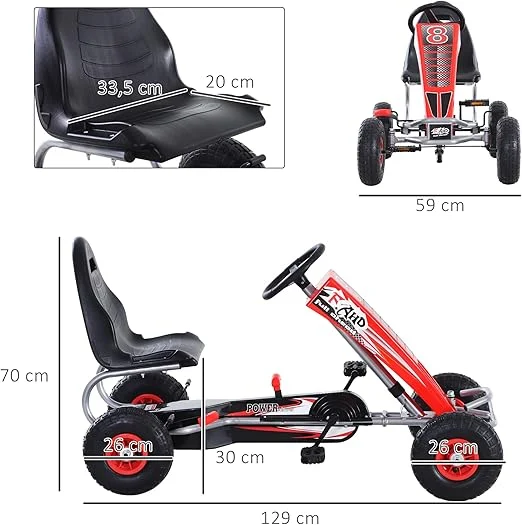 GO Kart cu pedale, pentru 6-15 ani, model F8-3, roti gonflabile, rosu [2]