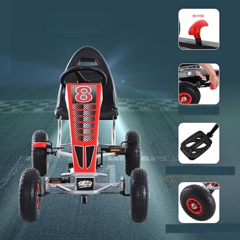 GO Kart cu pedale, pentru 6-15 ani, model F8-3, roti gonflabile, rosu [1]