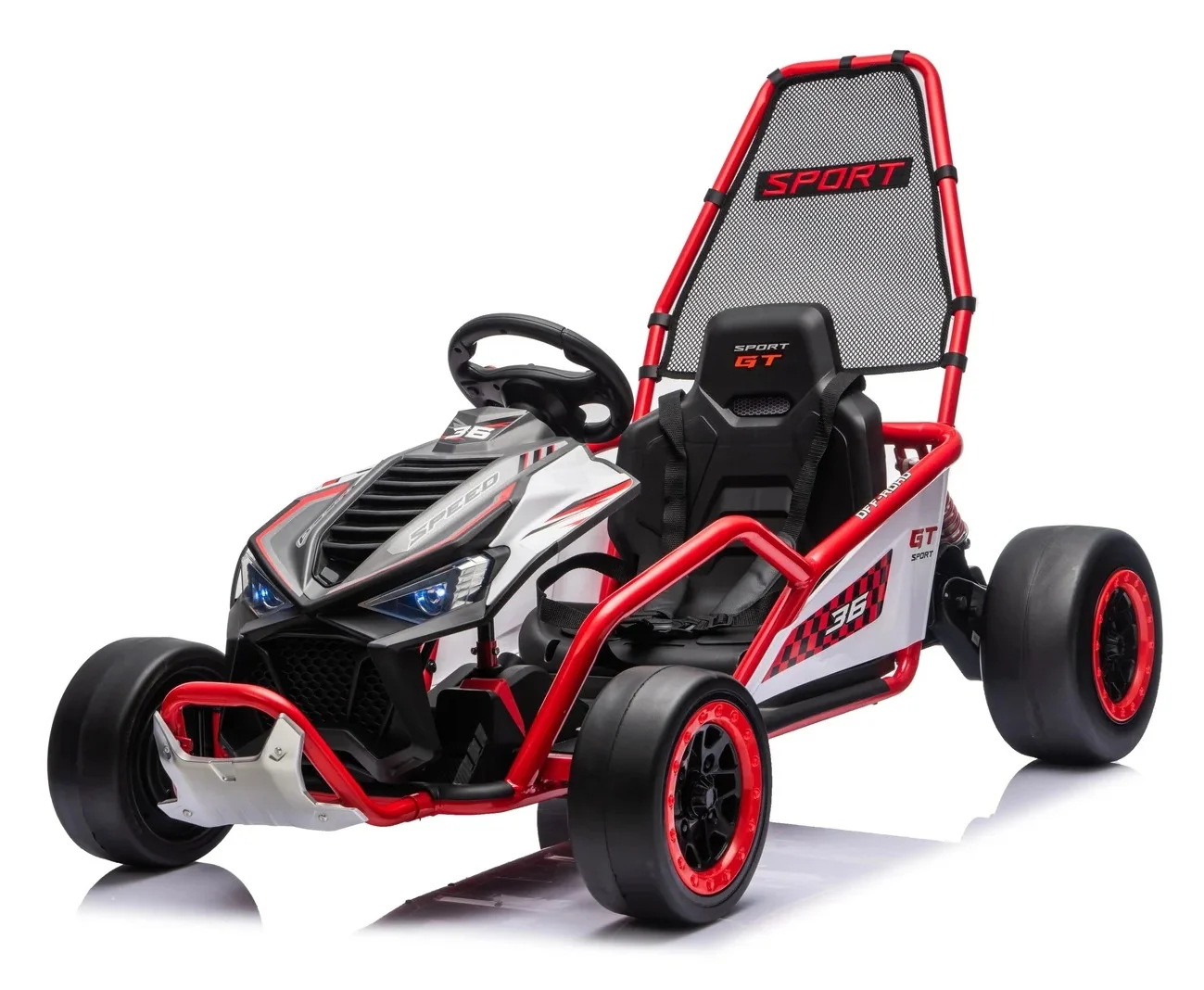 Vehicule speciale copii - Go-Kart electric cu functie DRIFT, 4-8 ani, 300W, 24V 10Ah, scaun tapitat, rosu