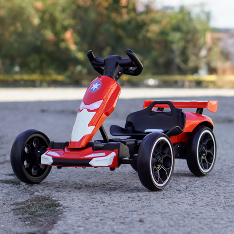 Go Kart pentru copii, 70W 12V, cu roti moi si telecomanda inclusa, rosu [2]