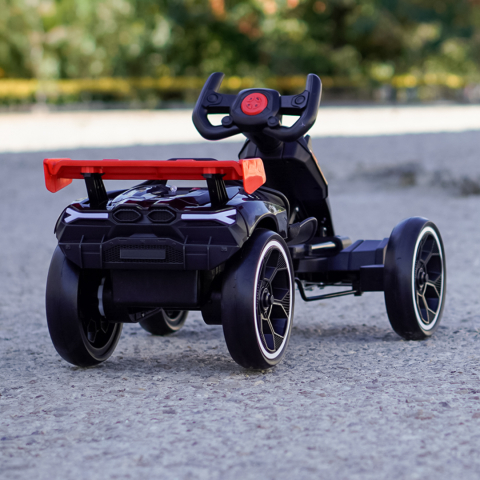 Kart electric, pentru copii 3-7 ani, 70W, 12V, cu roti moi si telecomanda inclusa, negru [7]
