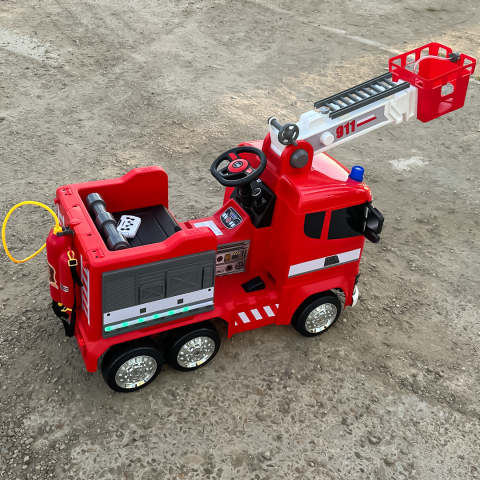 Electric ride-on Fire-Truck for children, remote control included, 140W, 12V battery, bluetooth, red [8]