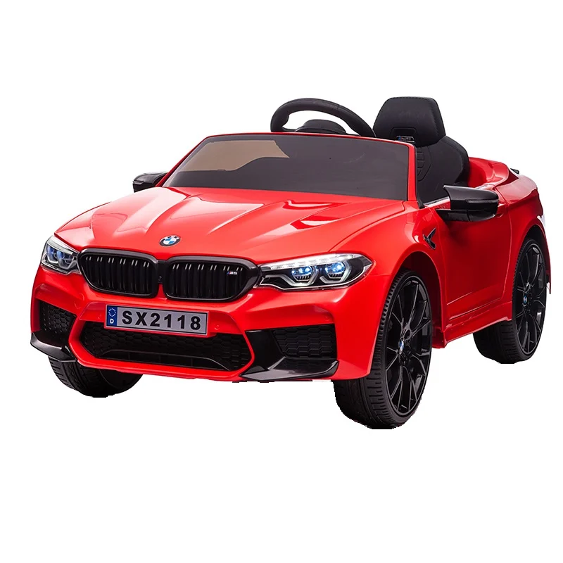 Electric Ride-On cars - Licensed electric ride-on car Bmw M5 Competition, 90W, 12V-14Ah, EVA wheels, leather seat, red