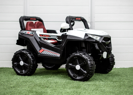 Masinuta electrica copii 4x4 SuperCar, 100W, 12V, scaun tapitat, music player, alb [4]