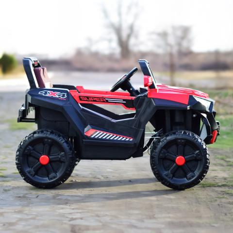Masinuta electrica copii 4x4 SuperCar, 100W, 12V, scaun tapitat, music player, rosu [5]