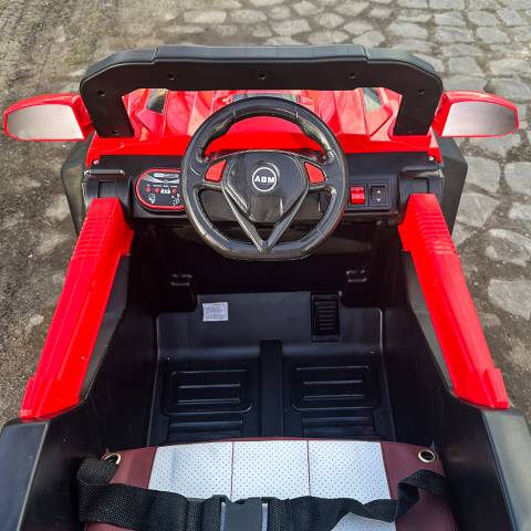 Masinuta electrica copii 4x4 SuperCar, 100W, 12V, scaun tapitat, music player, rosu [17]