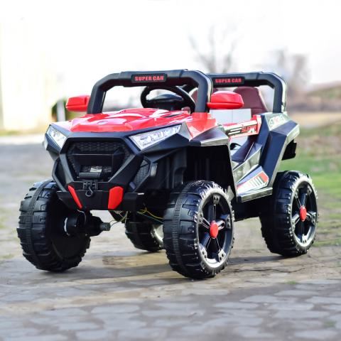 Masinuta electrica copii 4x4 SuperCar, 100W, 12V, scaun tapitat, music player, rosu [1]