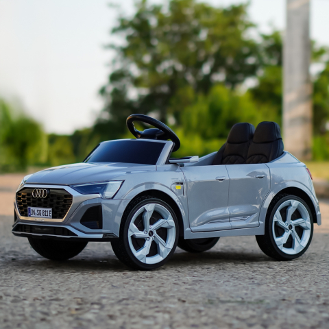 Masinuta electrica copii, Audi SQ8, 70W, 12V, roti moi EVA si scaun tapitat cu piele ecologica, gri [4]