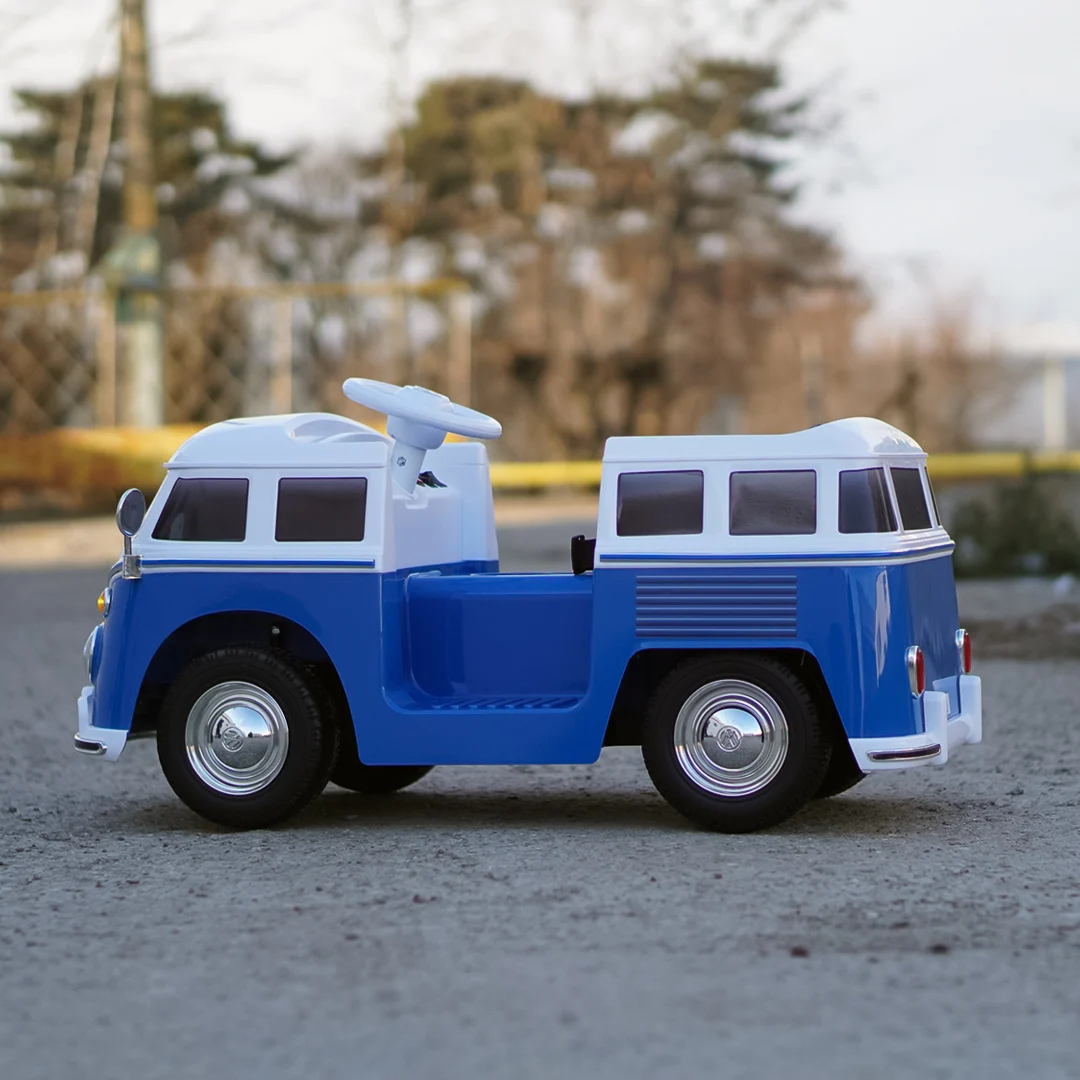 Masinuta electrica copii, VW Samba Bus 70W, baterie 12V 7Ah, roti moi, scaun tapitat, albastra [9]