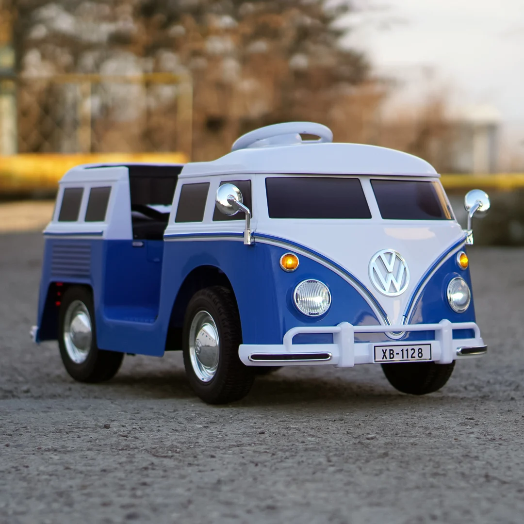 Masinuta electrica copii, VW Samba Bus 70W, baterie 12V 7Ah, roti moi, scaun tapitat, albastra [1]