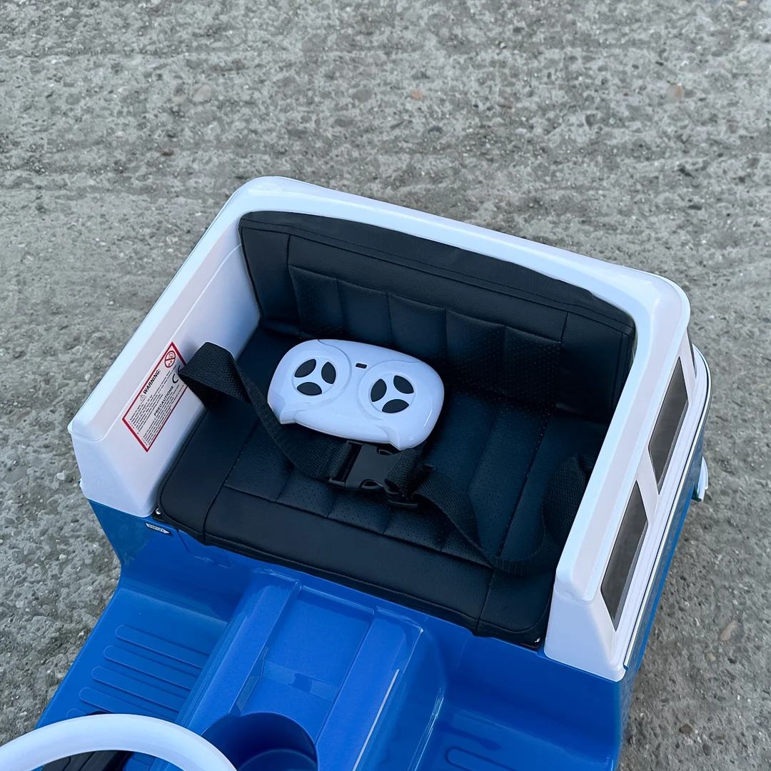 Masinuta electrica copii, VW Samba Bus 70W, baterie 12V 7Ah, roti moi, scaun tapitat, albastra [5]