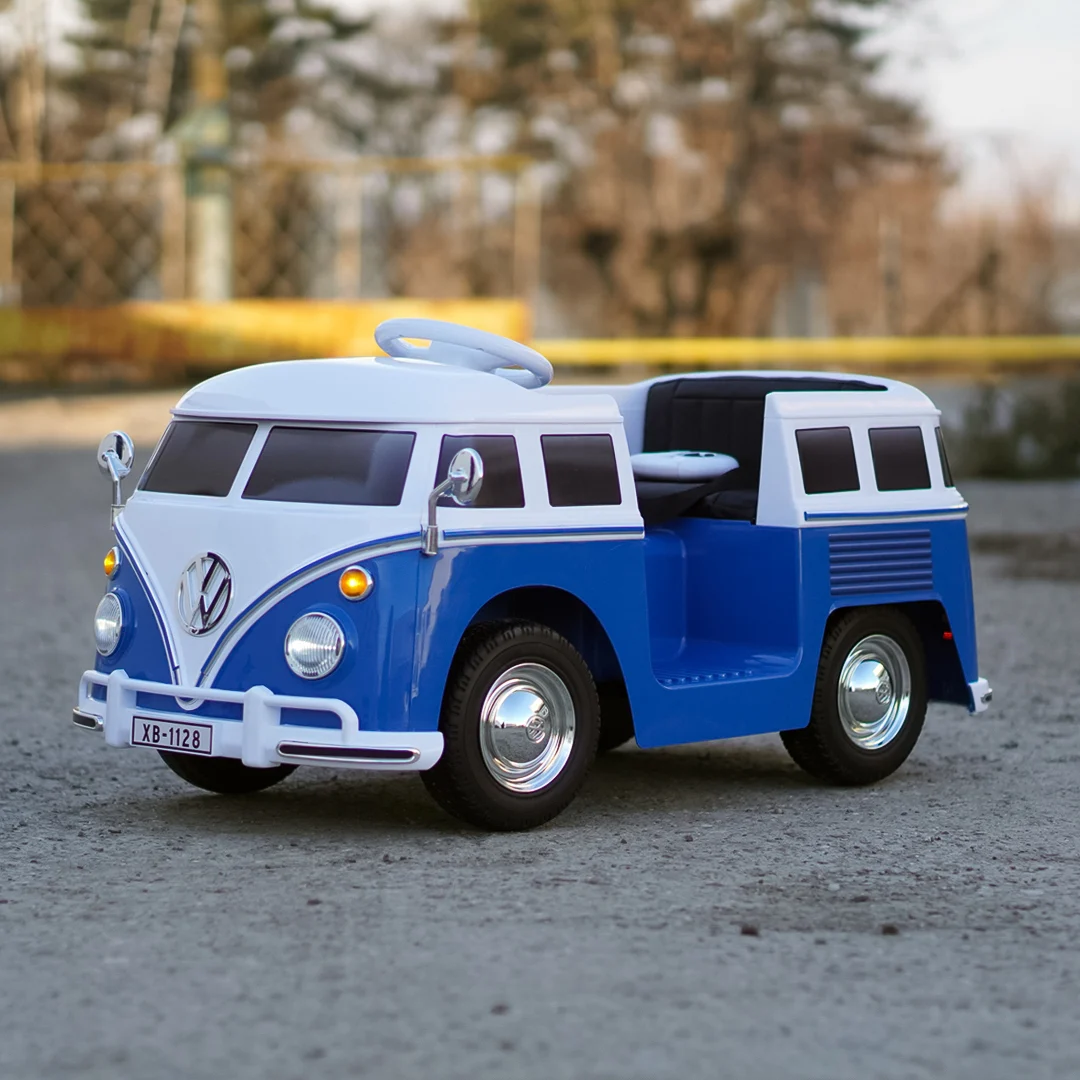 Masinuta electrica copii, VW Samba Bus 70W, baterie 12V 7Ah, roti moi, scaun tapitat, albastra [10]