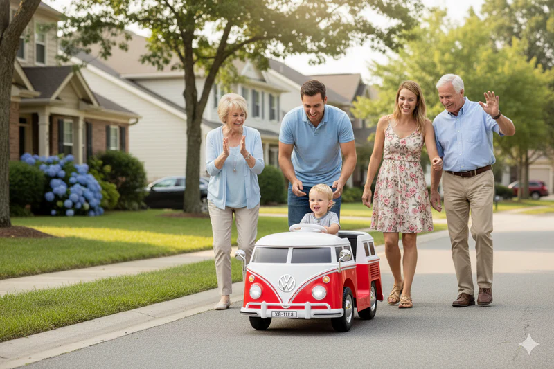 Masinuta electrica copii, VW Samba Bus 70W, baterie 12V 7Ah, roti moi, scaun tapitat, rosie [2]