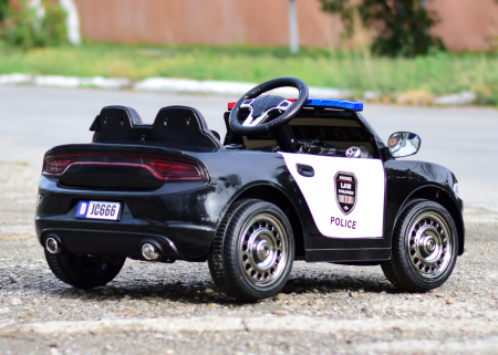 Electric ride-on police car JC666, 70W 12V, leather seat, black [6]