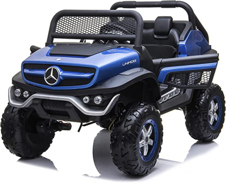 Masinute cu licenta - Masinuta electrica pentru 2 copii, licenta Mercedes UNIMOG, 4x4 140W, PREMIUM, albastru