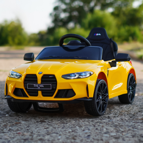 Masinuta electrica pentru copii, Bmw M4, 90W putere, baterie 12V 7Ah, roti EVA, scaun tapitat, galben [5]