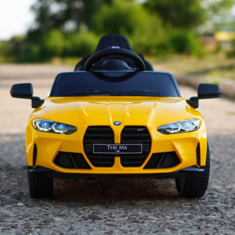 Masinuta electrica pentru copii, Bmw M4, 90W putere, baterie 12V 7Ah, roti EVA, scaun tapitat, galben [3]