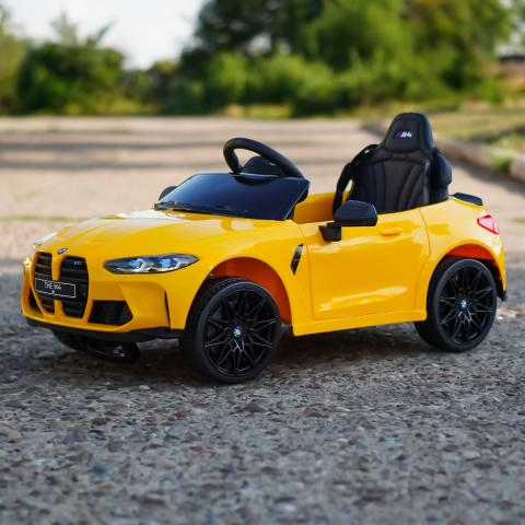 Masinuta electrica pentru copii, Bmw M4, 90W putere, baterie 12V 7Ah, roti EVA, scaun tapitat, galben [6]