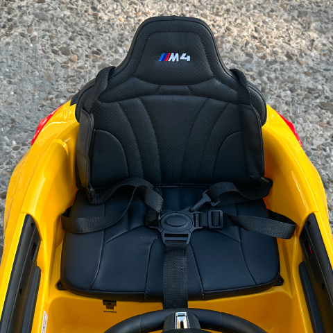 Masinuta electrica pentru copii, Bmw M4, 90W putere, baterie 12V 7Ah, roti EVA, scaun tapitat, galben [17]