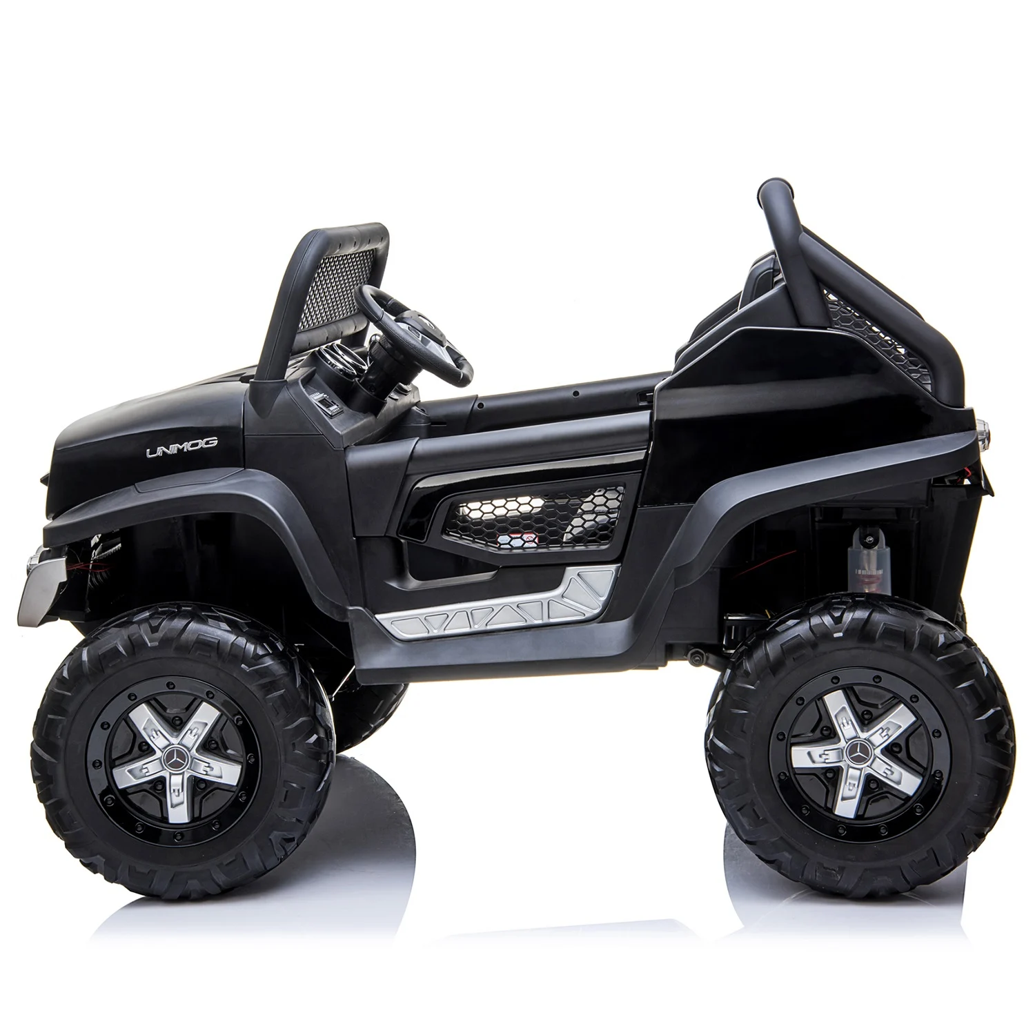 Licensed ride-on car with 2 seats, Mercedes UNIMOG 4x4, 140W, premium, black [1]
