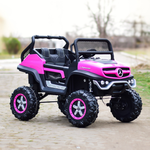 Licensed ride-on car with 2 seats, Mercedes UNIMOG 4x4, 140W, premium, pink [9]