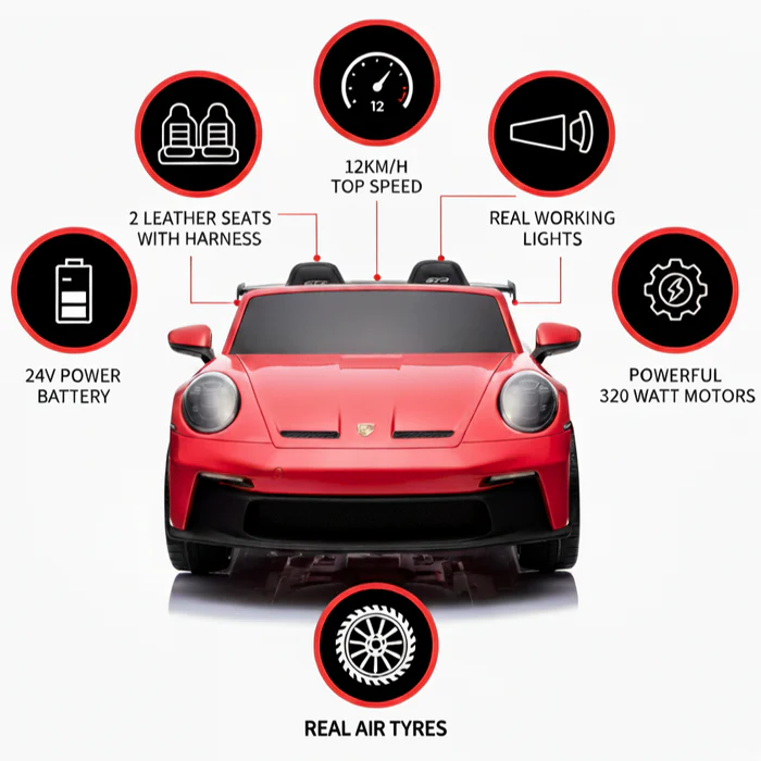 Masinuta electrica Porsche 911 GT3 320W 24V 14Ah premium, 2 locuri, rosie [4]