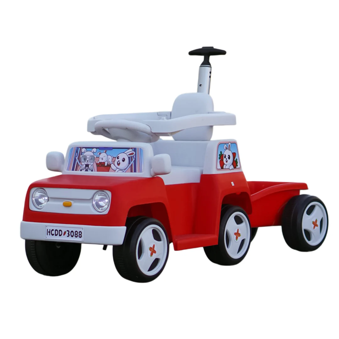 In stoc - Masinuta pentru copii 4 in 1,  FunnyBunny 60W 6V, cu telecomanda si remorca, rosie