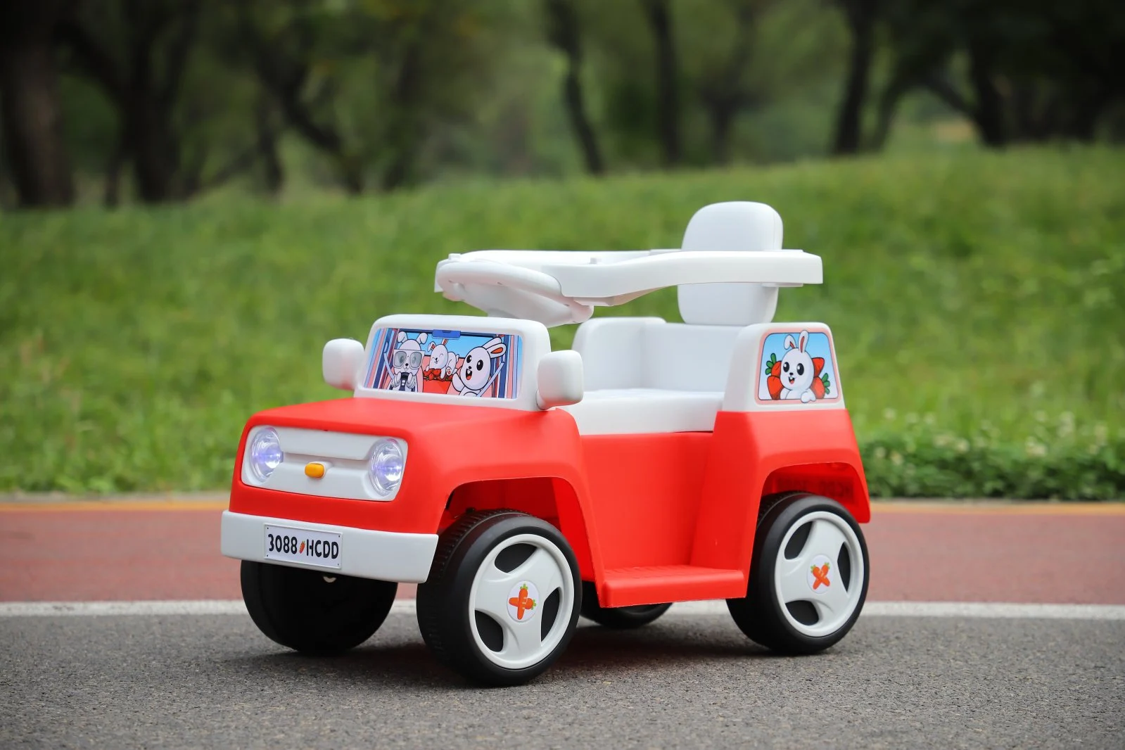 4-in-1 Ride-On Car for Kids, FunnyBunny 60W 6V, with Remote Control & Trailer, Red [1]