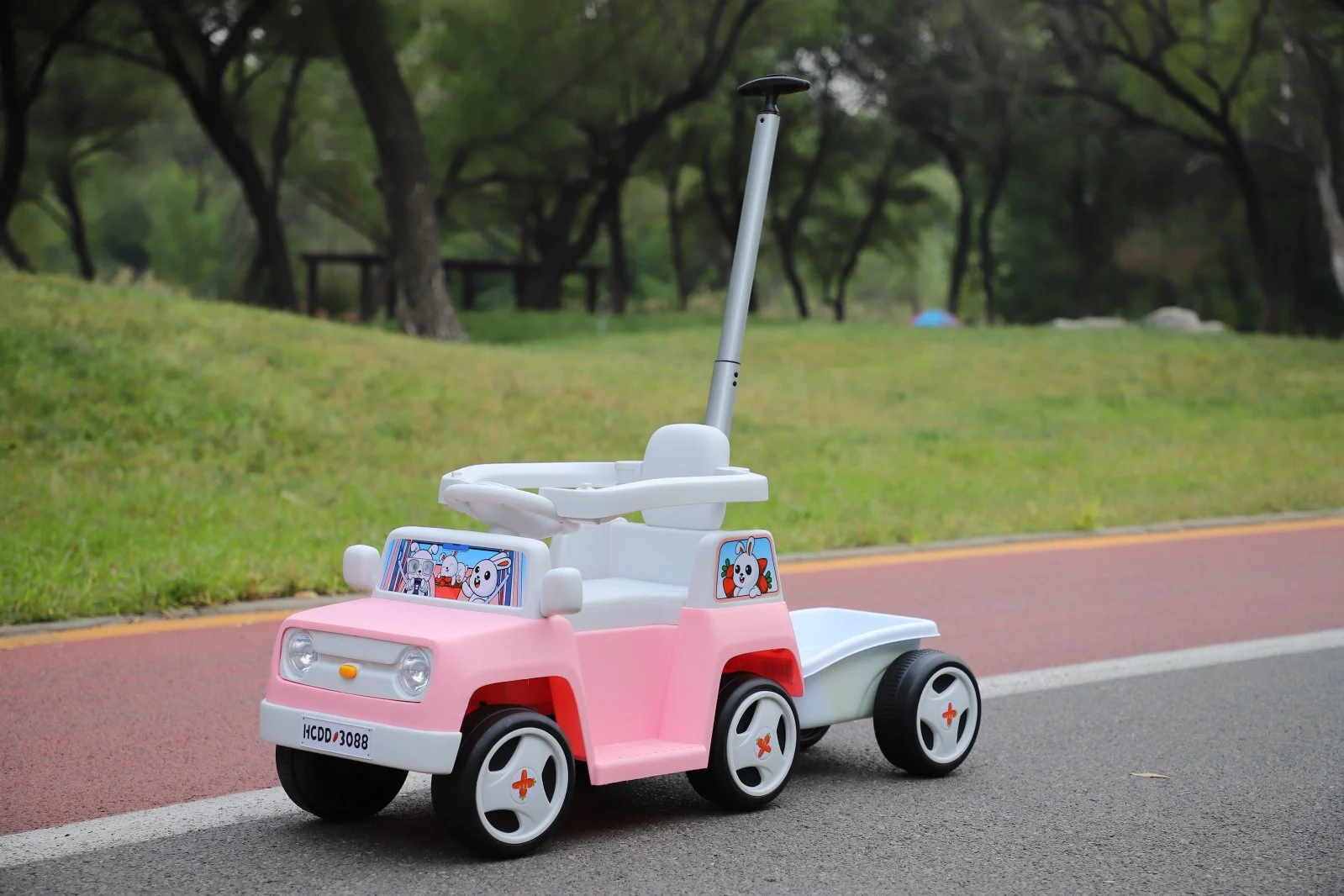 4-in-1 Ride-On Car for Kids, FunnyBunny 60W 6V, with Remote Control & Trailer, pink [2]
