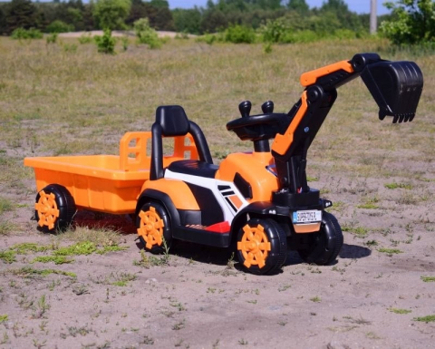 Mini excavator copii BJXZ219B 35W 6V, incarcator electric, remorca, galben [2]