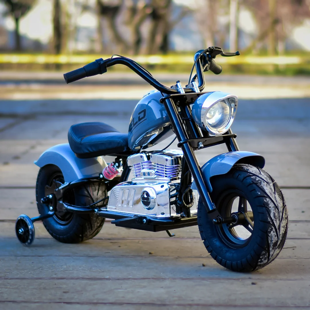 Electric ride-on motorcycle for 5 - 9 years, model Old-School, 300W, 24V, inflatable wheels, upholstered seat, premium, gray [2]