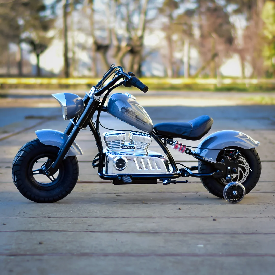 Electric ride-on motorcycle for 5 - 9 years, model Old-School, 300W, 24V, inflatable wheels, upholstered seat, premium, gray [4]