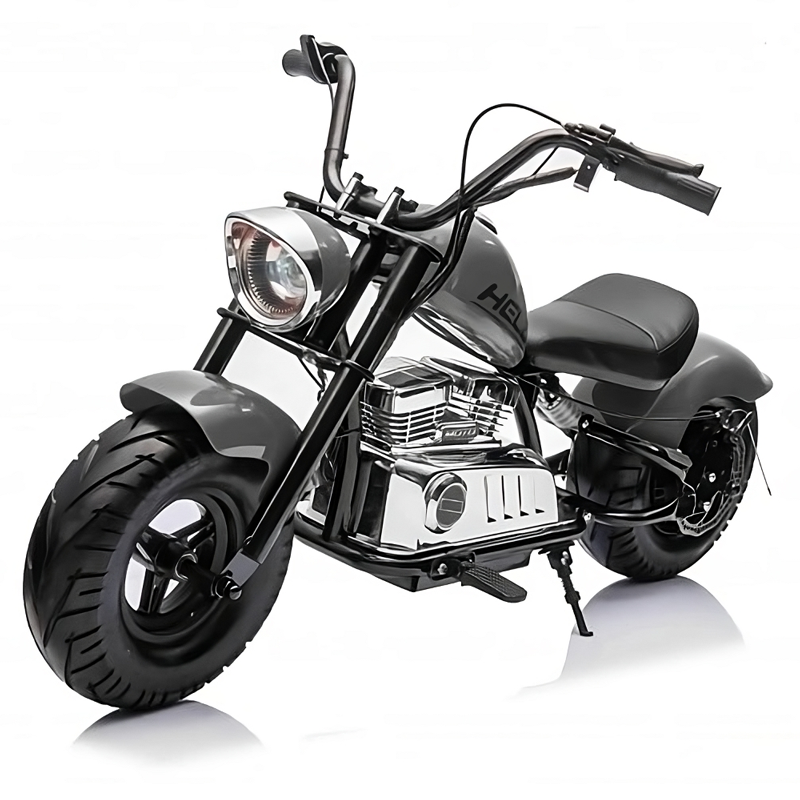 Motociclete electrice - Motocicleta copii intre 5 si 9 ani, Old School, 300W, 24V, roti gonflabile, scaun tapitat, premium, gri