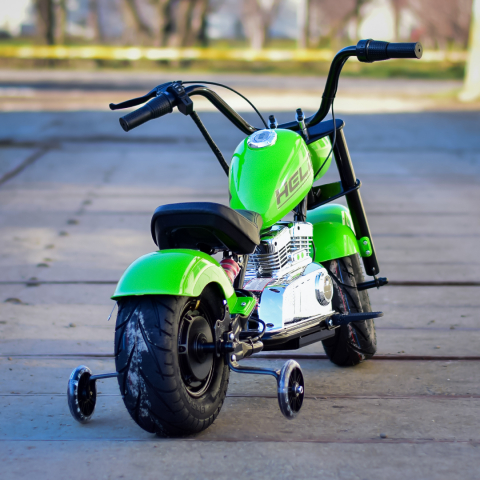Electric ride-on motorcycle for 5 - 9 years, model Old-School, 300W, 24V, inflatable wheels, upholstered seat, premium, green [7]
