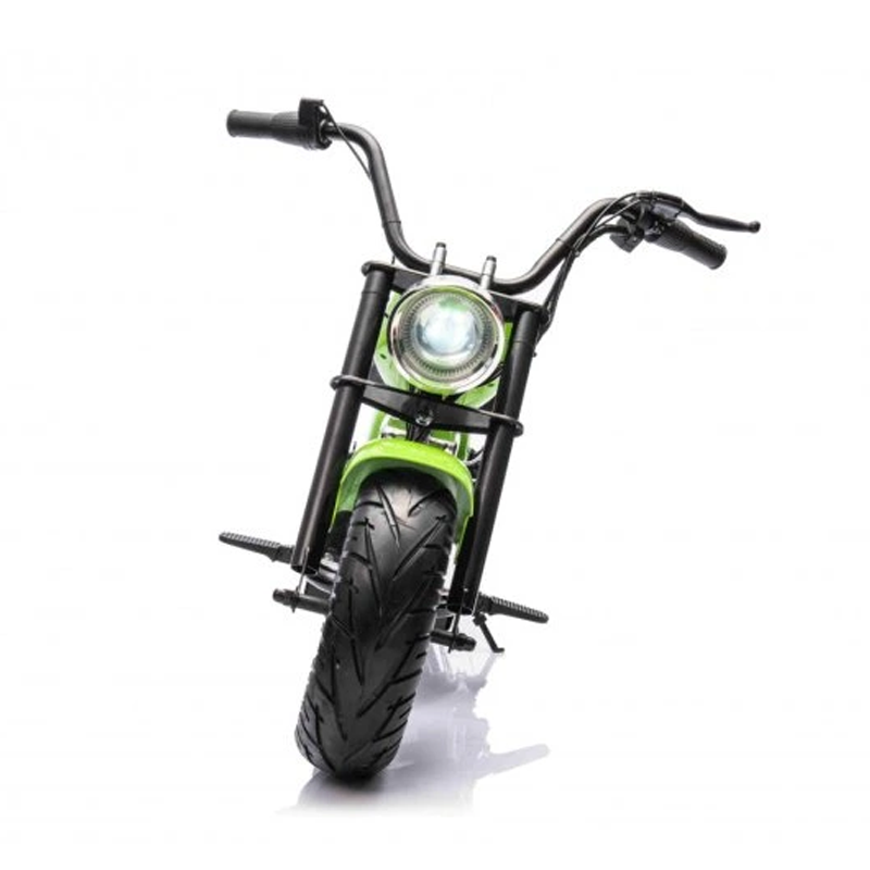 Electric ride-on motorcycle for 5 - 9 years, model Old-School, 300W, 24V, inflatable wheels, upholstered seat, premium, green [23]