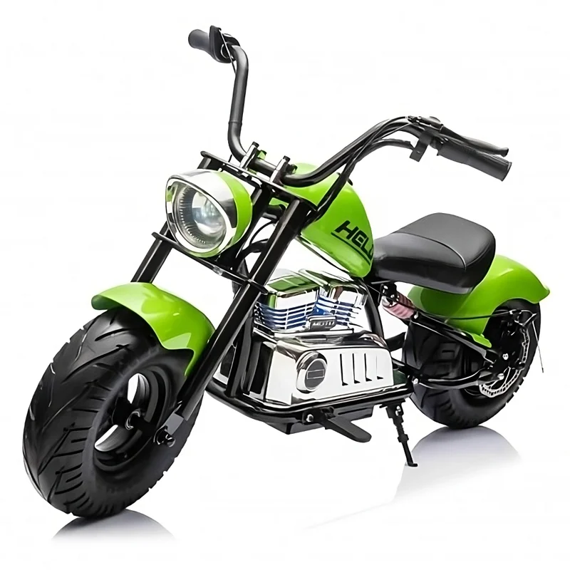 Motociclete electrice - Motocicleta copii intre 5 si 9 ani, Old School, 300W, 24V, roti gonflabile, scaun tapitat, premium, verde