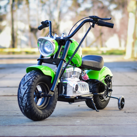Electric ride-on motorcycle for 5 - 9 years, model Old-School, 300W, 24V, inflatable wheels, upholstered seat, premium, green [1]