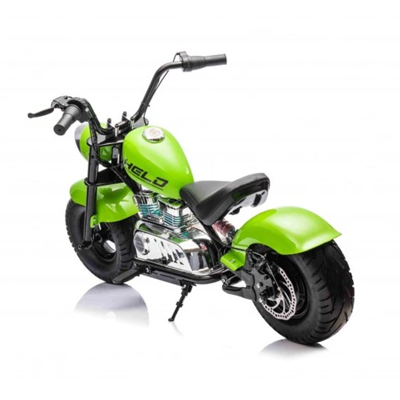 Electric ride-on motorcycle for 5 - 9 years, model Old-School, 300W, 24V, inflatable wheels, upholstered seat, premium, green [19]