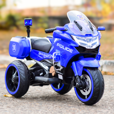 Motocicleta cu 3 roti de politie BJML5188, 60W, baterie 6V, scaun tapitat, albastra [1]