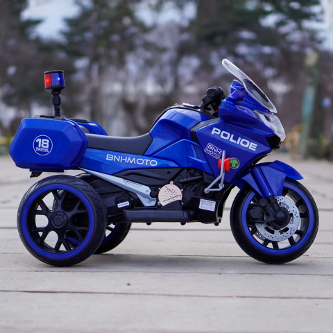 Motocicleta cu 3 roti de politie BJML5188, 60W, baterie 6V, scaun tapitat, albastra [4]