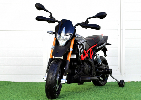 Licensed electric ride-on motorcycle, Aprilia Dorsoduro 900, 60W 12V, leather seat, black [2]