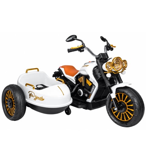 Motociclete electrice - Motocicleta electrica BJDL1588 cu atasament,  55W, 12V 7Ah, premium, alba
