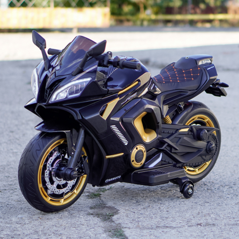 Motocicleta electrica copii R9, 150W, 24V, roti moi, scaun tapitat, neagra [7]