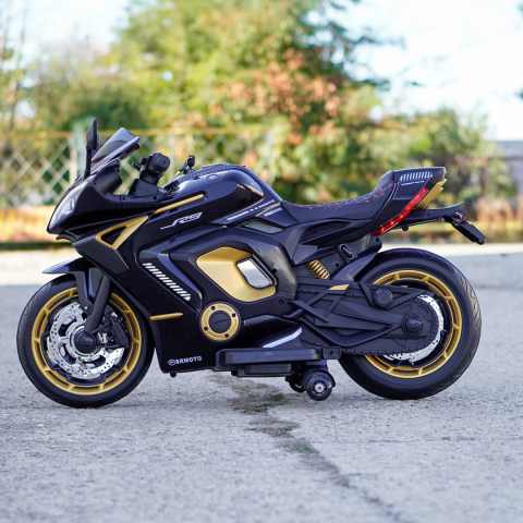 Motocicleta electrica copii R9, 150W, 24V, roti moi, scaun tapitat, neagra [6]