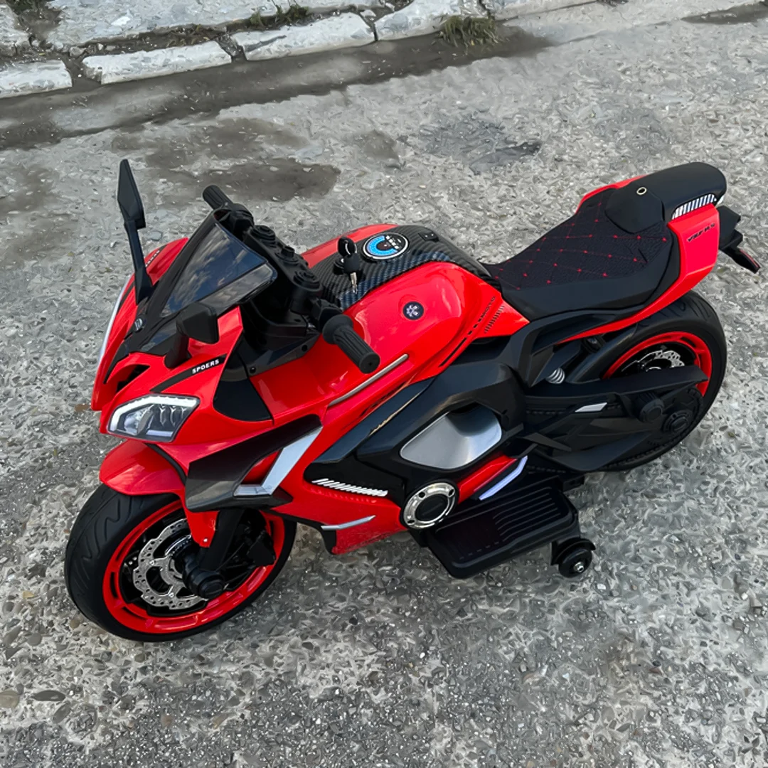 Motocicleta electrica copii R9, 150W, 24V, roti moi, scaun tapitat, rosie [8]