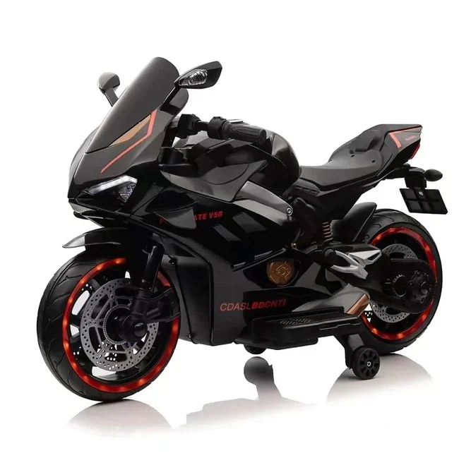 Motociclete electrice - Motocicleta electrica copii, V5R SuperBike, scaun tapitat, neagra