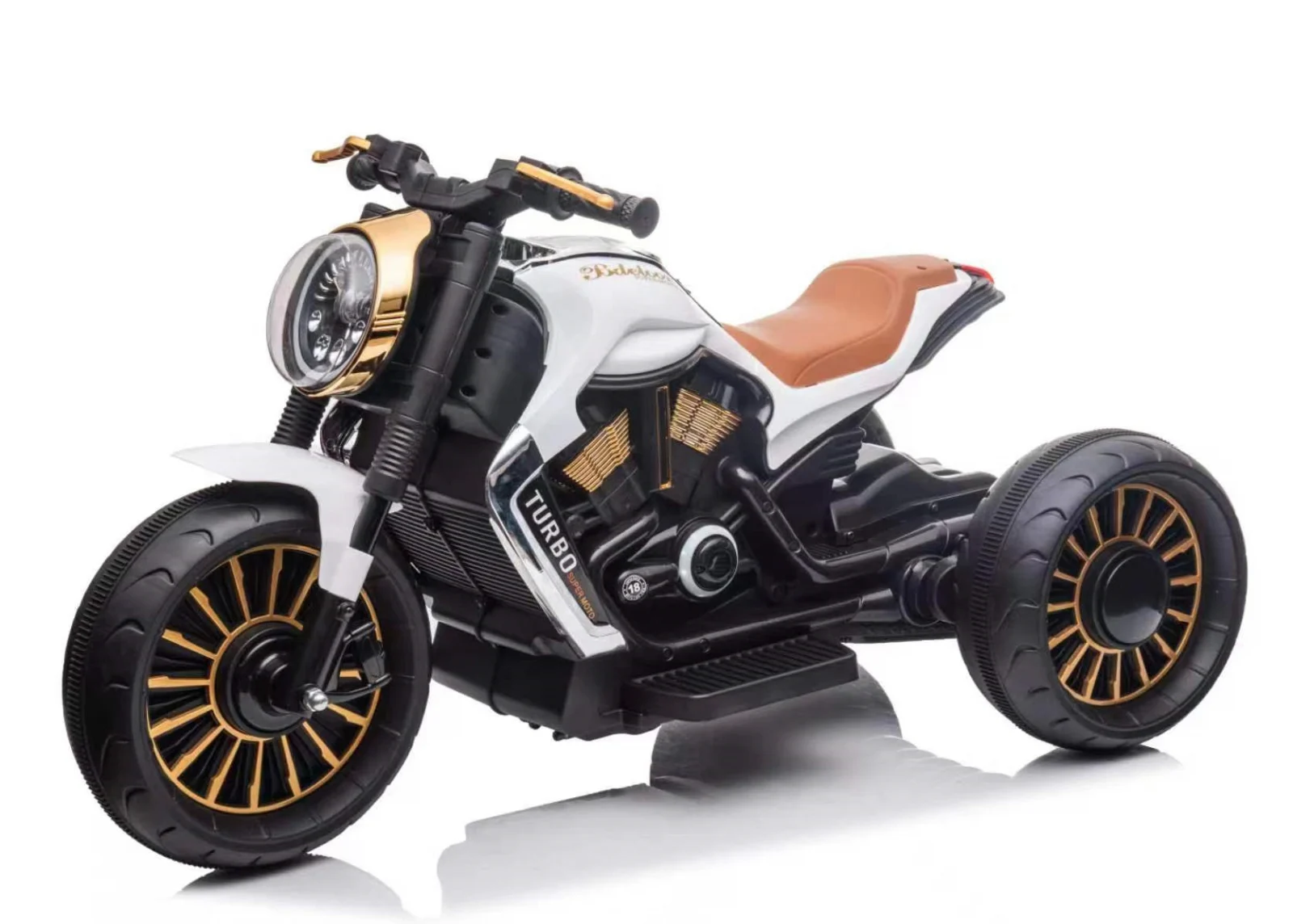 Ride on Motorcycles - Electric ride-on motorcycle for children, with 3 wheels, SuperMoto model, 70W, 12V, upholstered seat, white