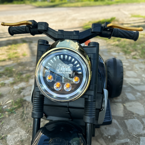 Motocicleta electrica cu 3 roti pentru copii, SuperMoto, 70W, 12V, scaun tapitat, bluetooth, neagra [13]