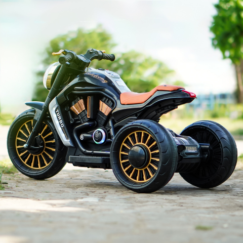 Motocicleta electrica cu 3 roti pentru copii, SuperMoto, 70W, 12V, scaun tapitat, bluetooth, neagra [8]