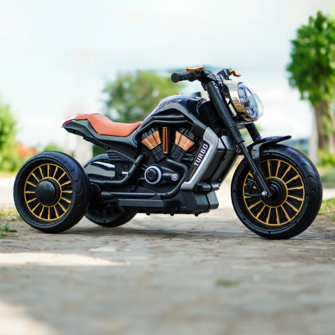 Motocicleta electrica cu 3 roti pentru copii, SuperMoto, 70W, 12V, scaun tapitat, bluetooth, neagra [4]